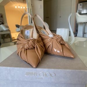 Jimmy Choo sling back patent leather stilettos. Size 37.5 (US 7) Like new!!!